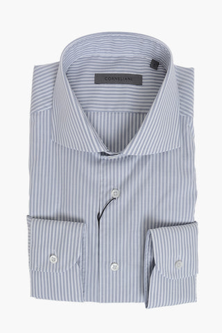 Camicia A Righe In Cotone Con Collo Francese