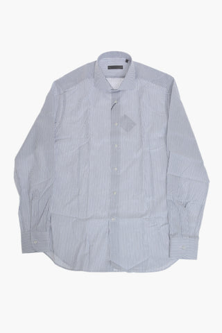 Camicia A Righe In Cotone Con Collo Francese