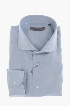 Camicia in Cotone e Lino a Tinta Unita con Collo Francese