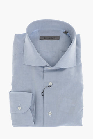 Camicia in Cotone e Lino a Tinta Unita con Collo Francese