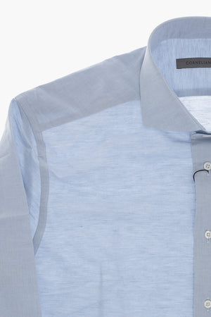 Camicia in Cotone e Lino a Tinta Unita con Collo Francese