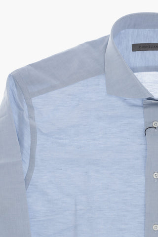 Camicia in Cotone e Lino a Tinta Unita con Collo Francese