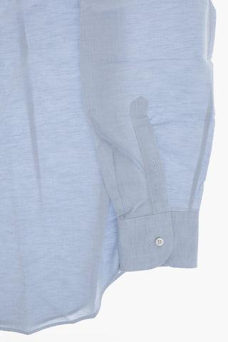Camicia in Cotone e Lino a Tinta Unita con Collo Francese