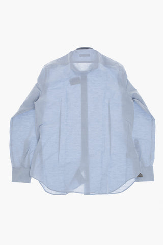 Camicia in Cotone e Lino a Tinta Unita con Collo Francese