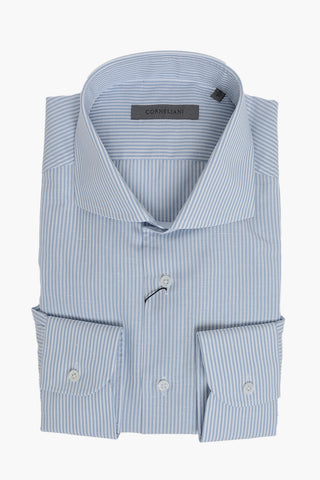 Striped Linen-Blend Shirt with French Collar