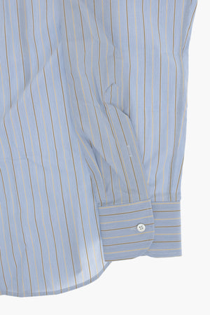 Camicia in Popeline di Cotone a Righe con Collo Francese