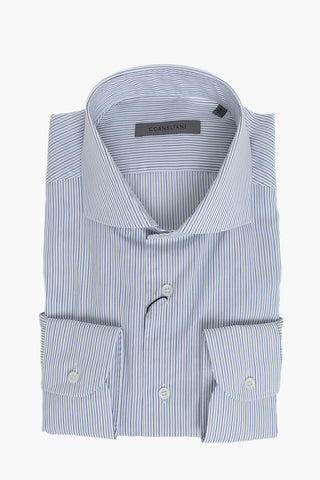 Camicia A Righe In Cotone Con Collo Francese