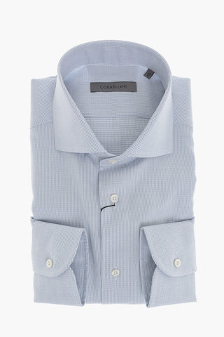 Micro-Check Cotton Shirt with French Collar