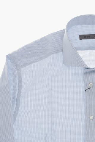 Micro-Check Cotton Shirt with French Collar