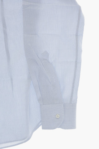 Micro-Check Cotton Shirt with French Collar
