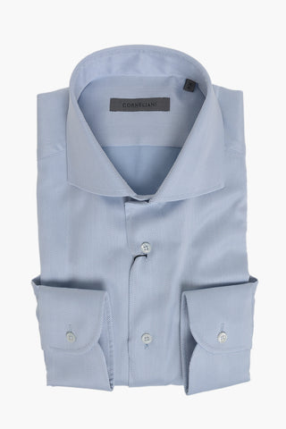 Cotton Poplin Herringbone-Pattern Shirt With French Collar