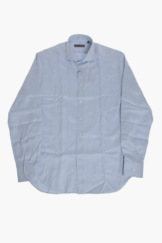 Cotton Poplin Herringbone-Pattern Shirt With French Collar