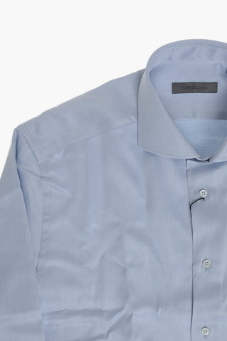 Cotton Poplin Herringbone-Pattern Shirt With French Collar