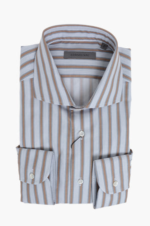 Camicia Casual a Righe Tricolore con Collo Francese