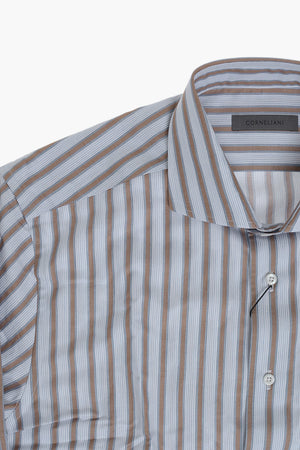 Camicia Casual a Righe Tricolore con Collo Francese