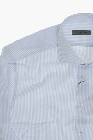 Cotton Awning-Stripe Shirt With French Collar