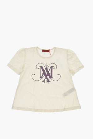 Baumwoll-Rundhalsshirt mit aufgedrucktem Logo