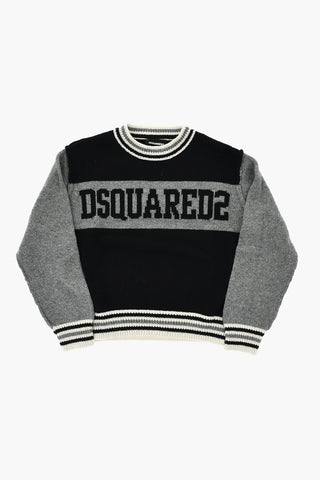 Rundhalspullover aus Baumwollmischung mit Jacquard-Logo