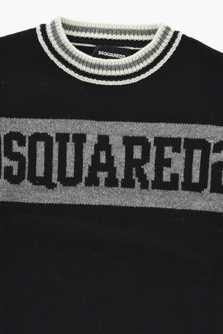 Rundhalspullover aus Baumwollmischung mit Jacquard-Logo