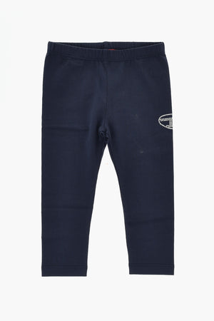 Leggings in Cotone Stretch con Logo Lamè