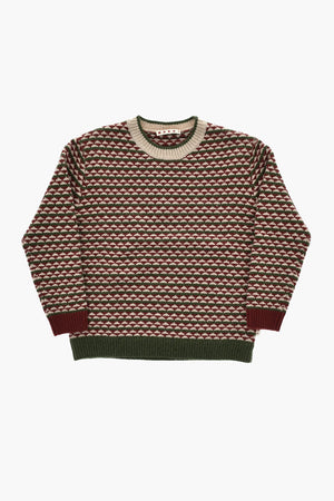 Mixed Wool Crewneck Sweater with Geometric Pattern