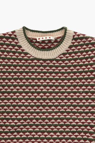 Mixed Wool Crewneck Sweater with Geometric Pattern