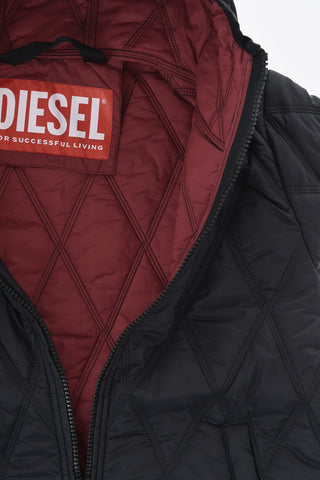 Hooded Quilted Jacket With Front Zip