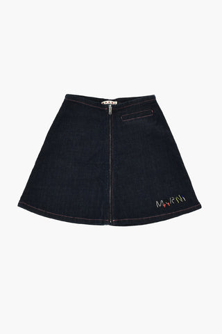 Denim Full-Zip Skirt Dark Wash