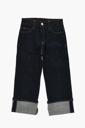 Jeans in Denim Lavaggio Scuro con Risvolti 17cm