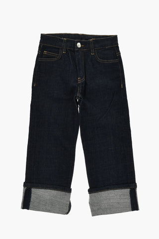 Jeans in Denim Lavaggio Scuro con Risvolti 17cm