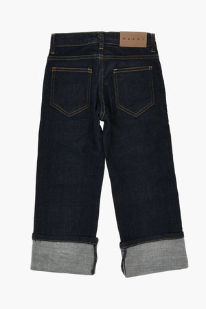 Jeans in Denim Lavaggio Scuro con Risvolti 17cm