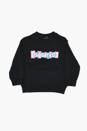 Felpa Girocollo in Cotone Garzato con Logo Frontale