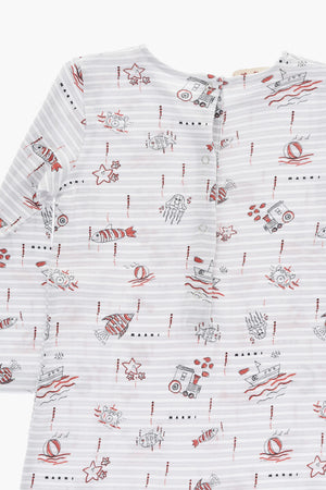 Cotton Jumpsuit with Striped Pattern and Snap Buttons