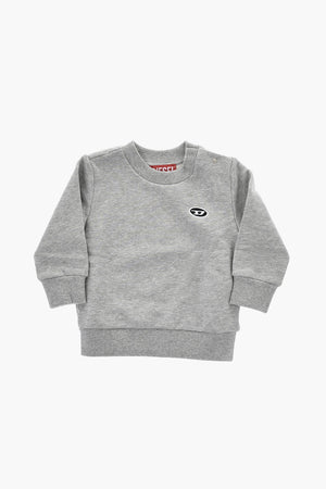Crew Neck Cotton Fleece Sweatshirt With Embroidered Logo