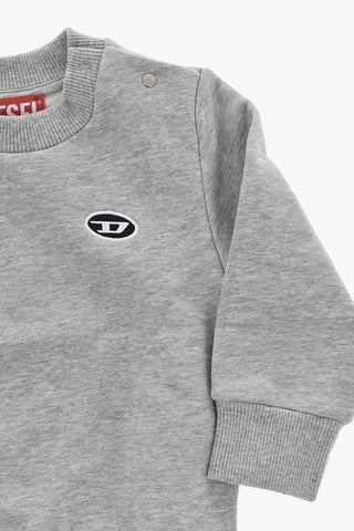 Crew Neck Cotton Fleece Sweatshirt With Embroidered Logo