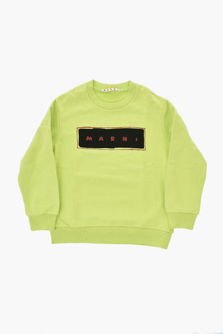 Brushed Cotton Crewneck Sweatshirt with Front Print
