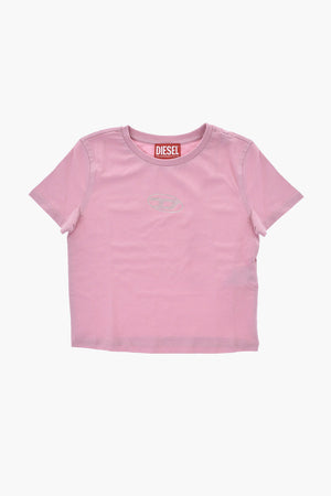Crewneck T-Shirt aus Baumwolle mit Strass-Logo