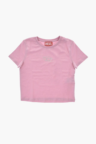 Crewneck T-Shirt aus Baumwolle mit Strass-Logo