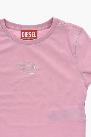 Crewneck T-Shirt aus Baumwolle mit Strass-Logo