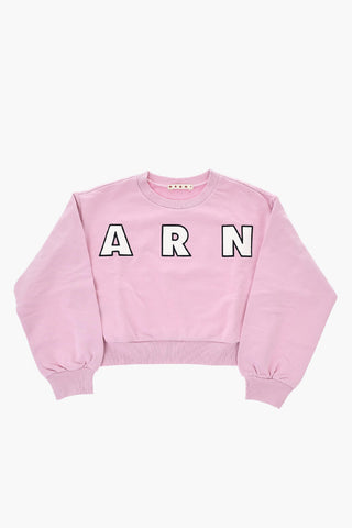 Brushed Cotton Crewneck Sweatshirt With Contrast Logo