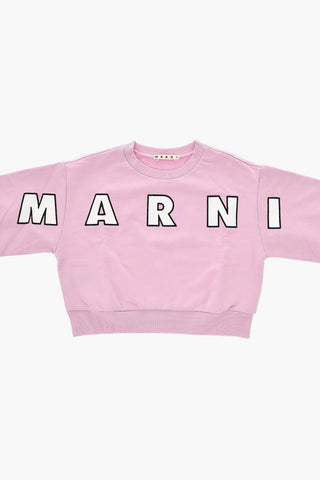 Brushed Cotton Crewneck Sweatshirt With Contrast Logo