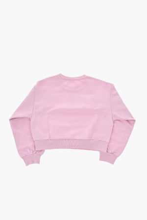 Brushed Cotton Crewneck Sweatshirt With Contrast Logo