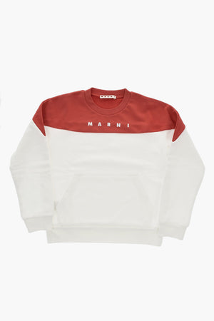 Bicolor Cotton Crewneck Sweatshirt with Printed Logo