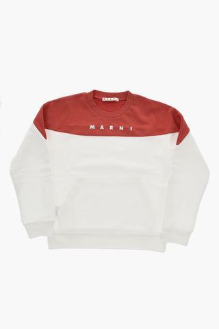 Bicolor Cotton Crewneck Sweatshirt with Printed Logo