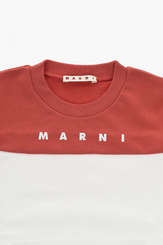 Bicolor Cotton Crewneck Sweatshirt with Printed Logo