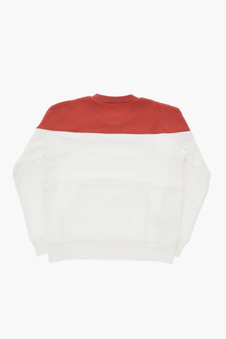 Bicolor Cotton Crewneck Sweatshirt with Printed Logo