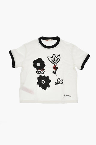 Rundhals-T-Shirt GARDEN mit Print und Pailletten