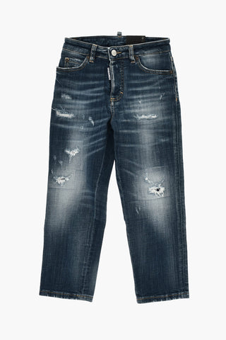 Jeans 5 Tasche Boston Fit con Strappi 14cm