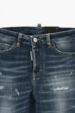 Jeans 5 Tasche Boston Fit con Strappi 14cm