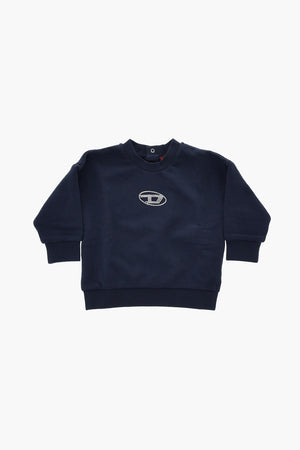 Rundhals-Sweatshirt Aus Gebürsteter Baumwolle Mit Lamè-Logo